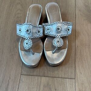 Jack Rogers Silver Floral Embellished Sandals